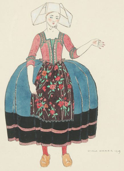 George Barbier, The Dutch Girl: George Barbier (French, 1882-1932) The Dutch Girl, 1919, watercolor and ink on paper, 9-3/4 x 7-1/4 inches (sight), signed and dated lower right recto "GEORGE BARBIER 19", under glass in a wood frame,