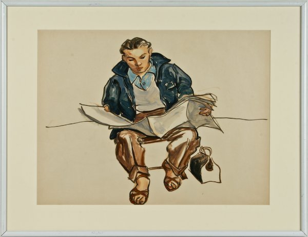 Emlen Pope Etting, Man Reading Newspaper - 2