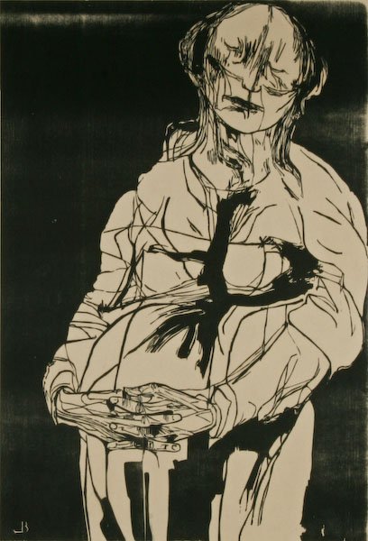 Leonard Baskin, Untitled (Pregnant Woman): Leonard Baskin (American, 1922-2000) Untitled (Pregnant Woman), woodcut, 32 x 21-3/4 inches (image), 33 x 22-1/2 inches (sight), numbered and signed along lower margin with signature device lower left