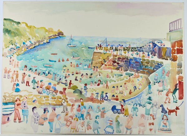 Fred J. Yates, Lamorna Cove: Fred J. Yates (British, 1922-2008) Lamorna Cove, watercolor on paper, 22 x 30 inches (sheet), signed in pencil lower left recto "Fred J Yates", titled in pencil on verso, unframed.