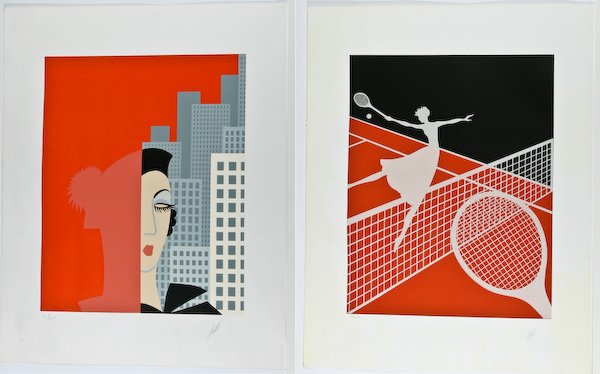 Erté, Pair of Screenprints: Romain (Erté) De Tirtoff (Russian, 1892-1990) Pair of Screenprints, each 30 x 24 inches (sheet), each pencil numbered and signed on recto, woman: 167/260; tennis player: 120/260, unframed.
