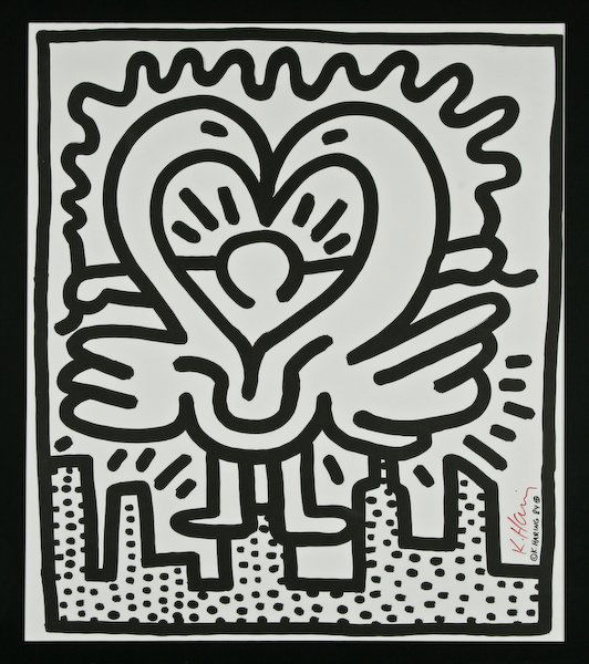 Keith Haring, Kutztown Connection: Keith Haring (American, 1958-1990) Kutztown Connection, 1984, offset lithograph, 21-1/2 x 18-1/2 inches, signed lower left recto "K. Haring", decorative mat, under glass in a metal sectional frame, 37