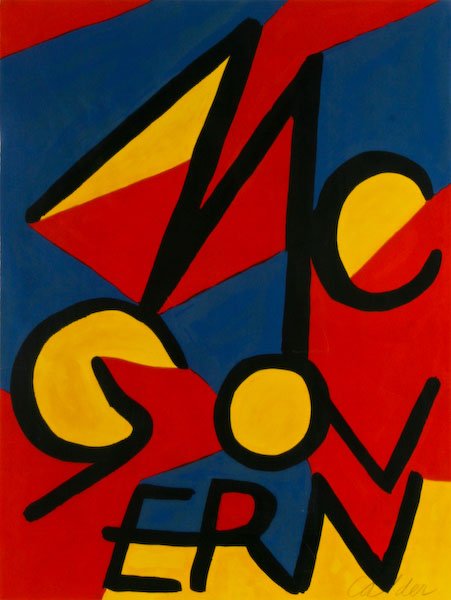 Alexander Calder, McGovern: Alexander Calder (American, 1898-1976) McGovern, screenprint in colors, 29-1/2 x 22 inches (sheet), numbered and signed lower recto, "1/75 Calder", float mounted in a Plexibox, 32 x 25 x 1 inches.