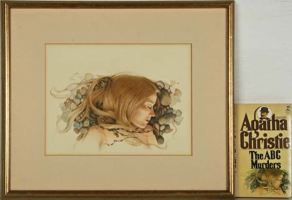 Alan Magee, illustration for The ABC Murders: Alan Magee (American, b. 1947) Cover illustration for The ABC Murders by Agatha Christie (paperback included), watercolor on illustration board, 8 x 10-3/4 inches (sight), acidic mat, under glass in a