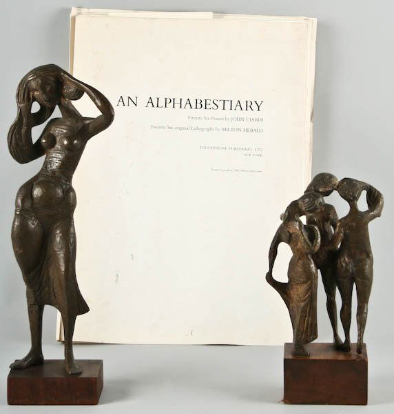 Milton Elting Hebald, Two Bronze Sculptures: Milton Elting Hebald (American, b. 1917) Two Bronze Sculptures and the Portfolio "An Alphabestiary" Including 22 Total Lithographs by the Artist (edition 80/100), large sculpture 16-1/2 inches (height