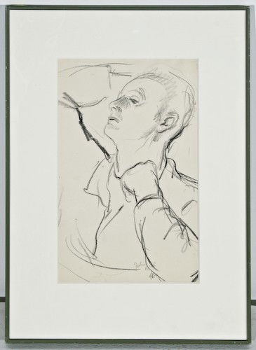Julius Bloch, Untitled: Julius Bloch (American, 1888-1966), Untitled, Portrait, charcoal on paper, signed lower recto "Julius Bloch", 10-3/4 x 6-3/4 inches (sight), under glass in a metal sectional frame, 16-1/4 x 12 x 1 inc