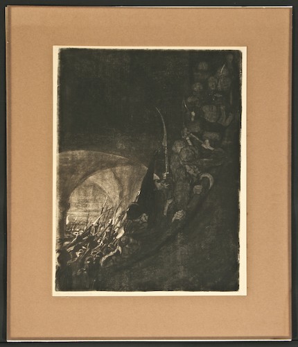 Käthe Kollwitz, Arming in a Vault: Peasants War: Käthe Kollwitz (German, 1867-1945) Bewaffnung in einem Gewölbe (Arming in a Vault, plate 4: Peasants War), aquatint, 1906, signed and dated in pencil along lower margin "K. Kollwitz 1906 Druck von O