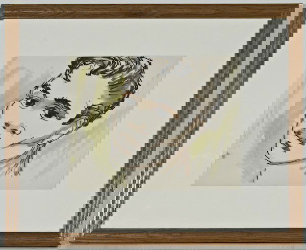 Emlen Etting, Objects at Mother's: Emlen Etting (American, 1905-1993), Untitled, Portrait of a Man, watercolor and ink on paper, 9-3/4 x 12 inches (sight), under glass in a wood frame, 17-3/4 x 21-1/2 x 1 inches.