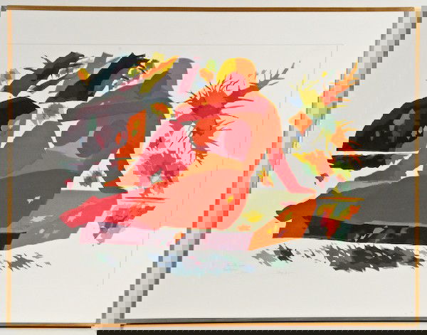 Gregorio Prestopino, Untitled, Nude in a Stream: David Reed (American, b. 1946) Diptych, acrylic on paper, 1990, signed and dated lower left recto of right sheet "Reed 11 21 90", 30 x 22 inches (each sheet), 30 x 44 inches (overall), under Plexiglas