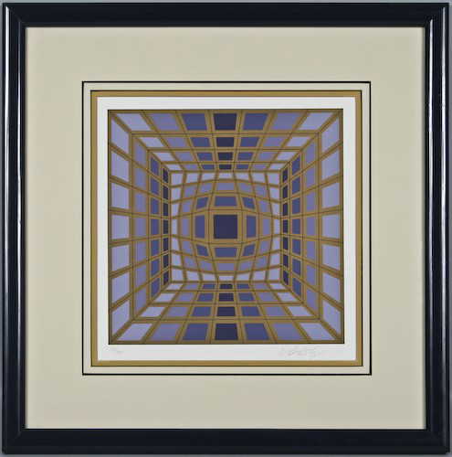 190 Victor Vasarely Helios Suite Print Purple Frame