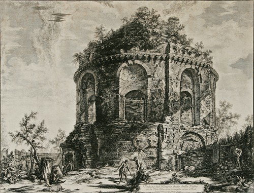 Giovanni Battista Piranesi Veduta del Tempio etching: Giovanni Battista Piranesi (Italian, 1720-1778) Veduta del Tempio, detto della Tosse su la Via Tiburtina, un miglio vicino a Tivoli, 1763, etching, 17-1/4 x 22-3/4 inches (plate), 18 x 23-1/2 inches (