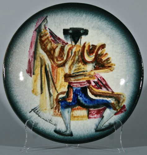 Fletcher Martin "Matador" glazed ceramic: Fletcher Martin (American, 1904-1979) Untitled, Matador, glazed ceramic, 2-1/2 x 12-3/4 x 12-3/4 inches (object), signed on recto, Provenance: Private Collection, Odessa, TX.