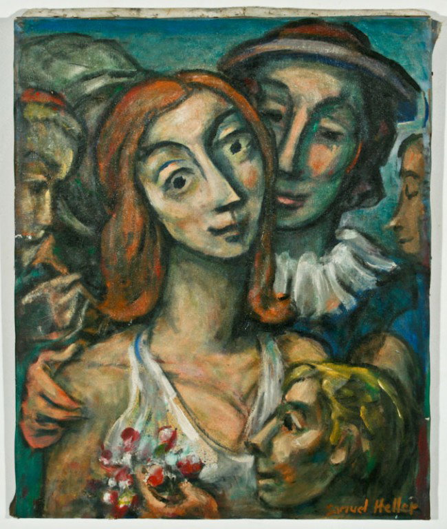 Samuel Heller, Untitled (Man, Woman and Child): Samuel Heller, (American, 20th Century), Untitled (Man, Woman and Child), oil on canvas, signed lower right recto "Samuel Heller," 21 x 17-1/4 x 1 inches, unframed. Provenance: Private Collection, Phi