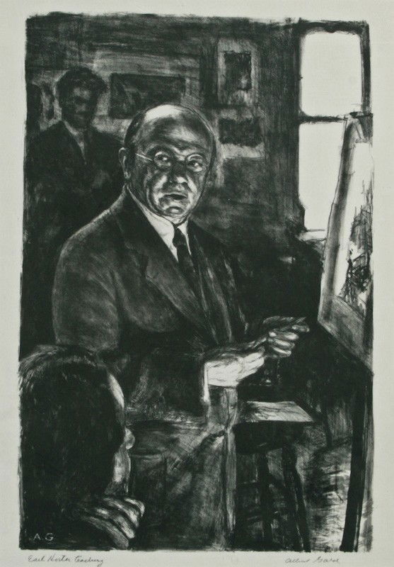 Albert Gold, Earl Horter Teaching, lithograph: Albert Gold, (American, 1916-1972), Earl Horter Teaching, lithograph, titled and signed along lower margin "Earl Horter Teaching Albert Gold," 16 x 10-3/4 inches (plate), 17 x 12 inches (sight), under