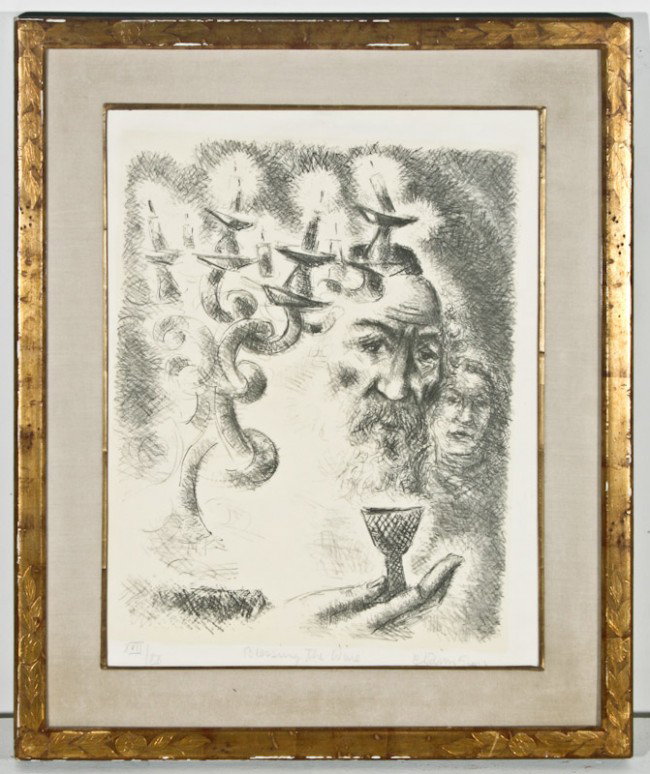 Chaim Gross, Blessing the Wine, lithograph: Chaim Gross, (American, 1904-1991), Blessing the Wine, lithograph, XVII/XX, numbered, titled and signed along lower margin "XVII/XX Blessing The Wine Chaim Gross," 18 x 14-1/2 inches (image), 19-3/4 x