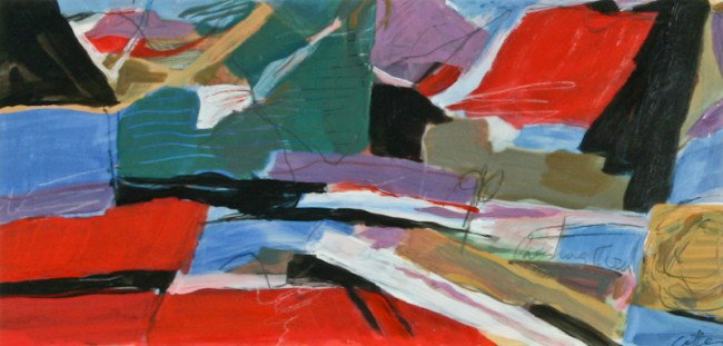 Jacqueline Cotter, Passing Thru #6, mixed media: Jacqueline Cotter, (American, b. 1921), Passing Thru #6, mixed media, titled and signed lower right recto, 5-3/4 x 12 inches (sight), under glass in a wood frame, 14-1/4 x 19-3/4 x 1 inches. Provenanc