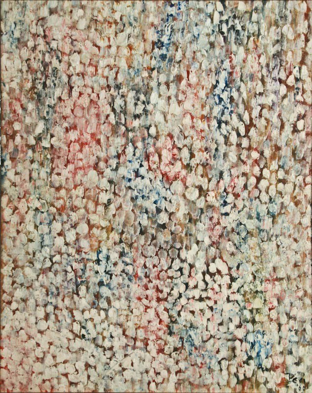 Eve Peri, Untitled, 1960, oil on canvasboard: Eve Peri, (American, 1897-1966), Untitled, 1960, oil on canvasboard, signed and dated lower right recto, 19-3/4 x 15-3/4 inches (sight), in a wood frame, 21x 17 inches.