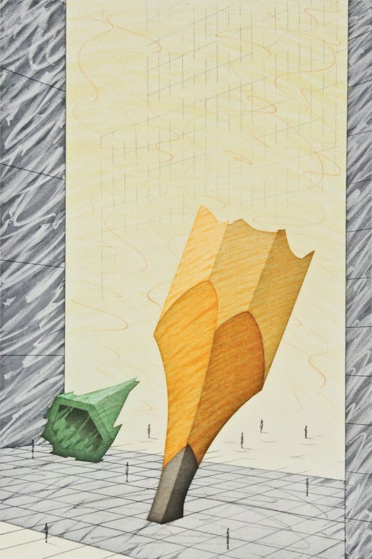 Claes Oldenburg, lithograph in colors: Claes Oldenburg, (American, b. Sweden, 1929), "Proposal for a Colossal Monument in Downtown New York City: Sharpened Pencil Stub with Broken-off Tip of the Woolworth Building," 1993, lithograph in col