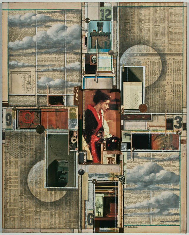 Roderick Slater, Waiting for a Change of Mind, acrylic: Roderick Slater, (American, b. 1937), Waiting for a Change of Mind, acrylic paint and collage, signed lower right recto "R Slater," 20 x 16 x 1 inches (board), unframed. Provenance: The Hahn Gallery,