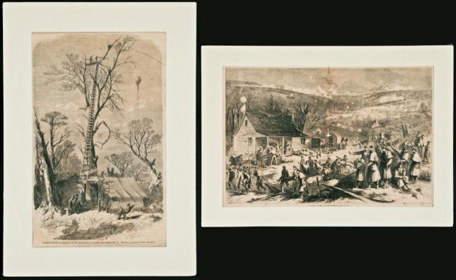 Two Civil War Era prints: Two Civil War Era prints, including A Signal Station in the rear of Gen. McClellan's Quarters, near Yorktown, VA. 14-1/2 x 9 inches (sight), 18-1/2 x 13 inches (mat), and Thomas Nast (American, 1840-1