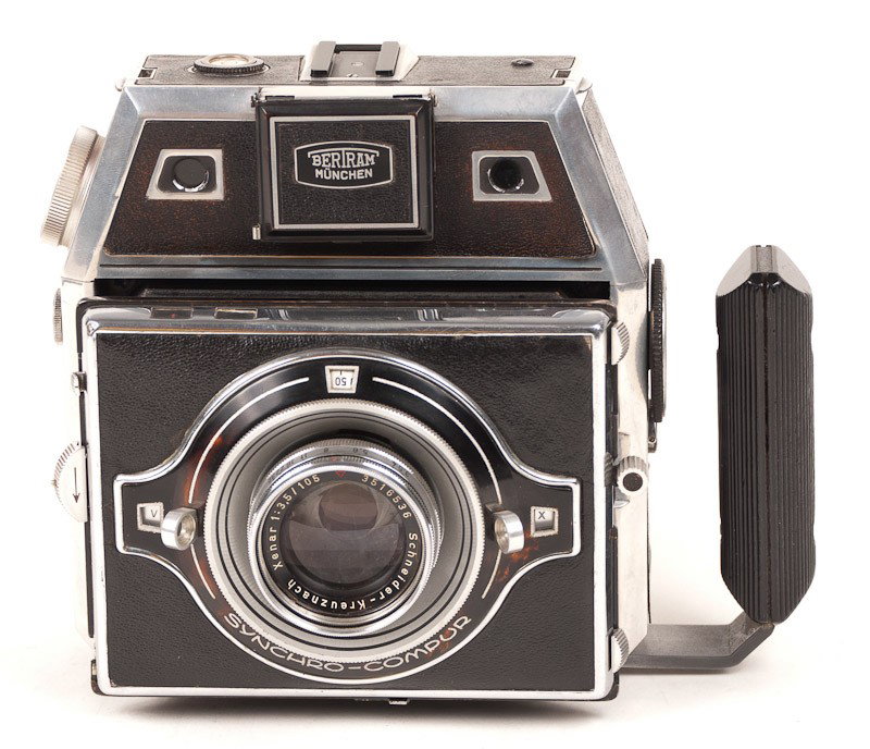 Bertram BCI Type Press Camera with Accessories: Bertram BCI Type Press Camera (Serial No. 1615) with (2) Schneider-Kreuznach Xenar Lenses (f/3.5 105mm and f/5.5 180mm), (5) Bertram Light Meters and a Pair of Metal Sheet Film Holders. Manufactured i