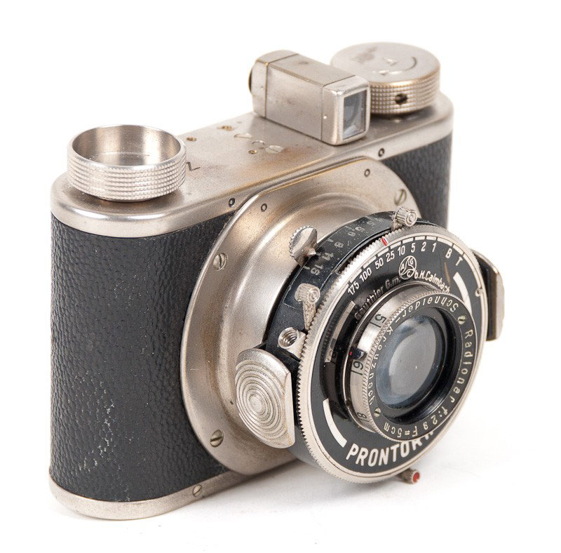Edinex 35mm Viewfinder Camera: Edinex 35mm Viewfinder Camera with Schneider-Kreuznach Lens and Prontor II Shutter. Manufactured by Wirgin in Wiesbaden, Germany circa 1930. Provenance: The Kaprelian Camera Collection, Philadelphia, 