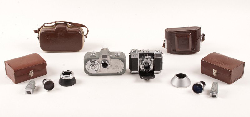 Pair of Zeiss Ikon Cameras: Pair of Zeiss Ikon Cameras. Various Models including Contessa Roll Film Camera (Serial No. T97723) with Tessar Lens, Compur Shutter and Leather Carrying Case and a Movikon 8 Movie Camera (Serial No. K