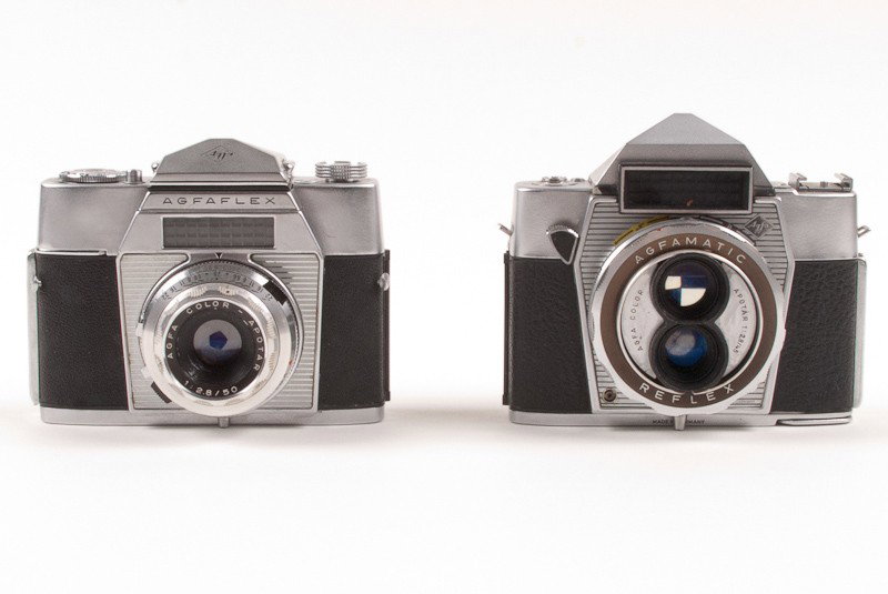 Pair of Agfa 35mm Film Cameras: Pair of Agfa 35mm Film Cameras. Various models including Agfalex (Serial No. JE6535) with Agfa Color-Apotar f/2.8 50mm Lens and Agfamatic Reflex (Serial No. ZW3110) with Agfa Color Apotoar f/2.8 45mm 