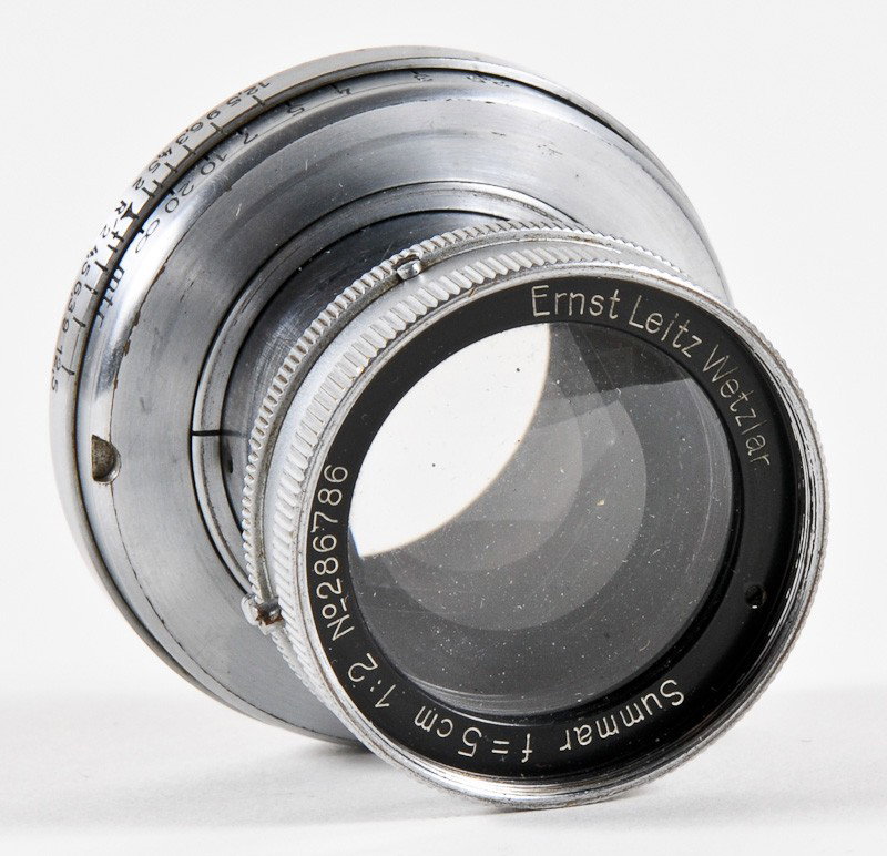 Summar f/2 5cm Leica Screw-Mount Lens: Summar f/2 5cm Leica Screw-Mount Lens (Serial No. 286786), Chrome. Manufactured by Ernst Leitz in Wetzlar, Germany. Provenance: The Kaprelian Camera Collection, Philadelphia, PA.