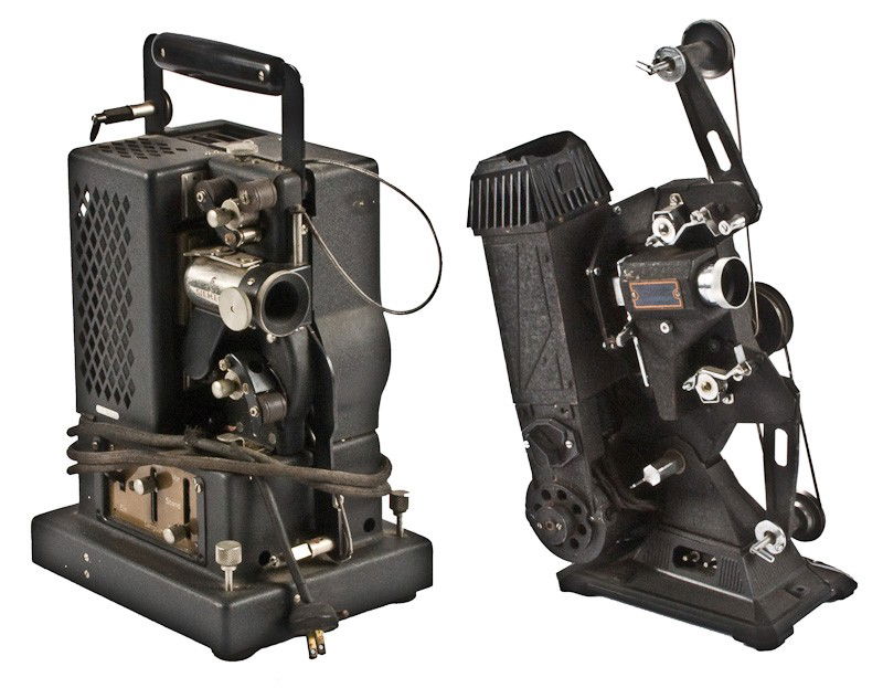 Pair of Early Motion Picture Projectors: Pair of Early Motion Picture Projectors including a Pathéscope 200 B 9.5mm Projector, manufactured in England circa 1933 (Base previously broken, pieces have been reattached) and Siemens Standard 16m