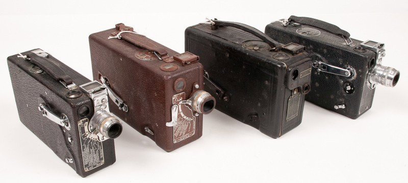 Group of 4 Kodak Movie Cameras: Group of 4 Kodak Movie Cameras. Various Models including Cine Kodak Model K, (Serial No. 43550), Cine Kodak Model B in Brown (Serial No. 88034), Cine Kodak Model B in Black (Serial No. 12649) and Cine