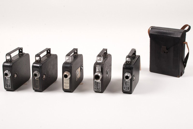 Group of 5 Kodak 8mm Movie Cameras: Group of 5 Kodak 8mm Movie Cameras. Including (2) Cine-Kodak Eight Model 20, Model 60, (2) Model 25, and a Leather Carrying Case. Manufactured by Eastman Kodak Co. in Rochester, NY. Provenance: The Ka