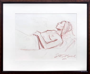 Sebastian Blanck, conte on paper, Untitled: Sebastian Blanck Drawing Untitled 2022 conte on paper 19 x 24 inches, 27.75 x 34.25 inches framed Framed: yes courtesy of the artist and Miles McEnery Gallery signed on recto/front