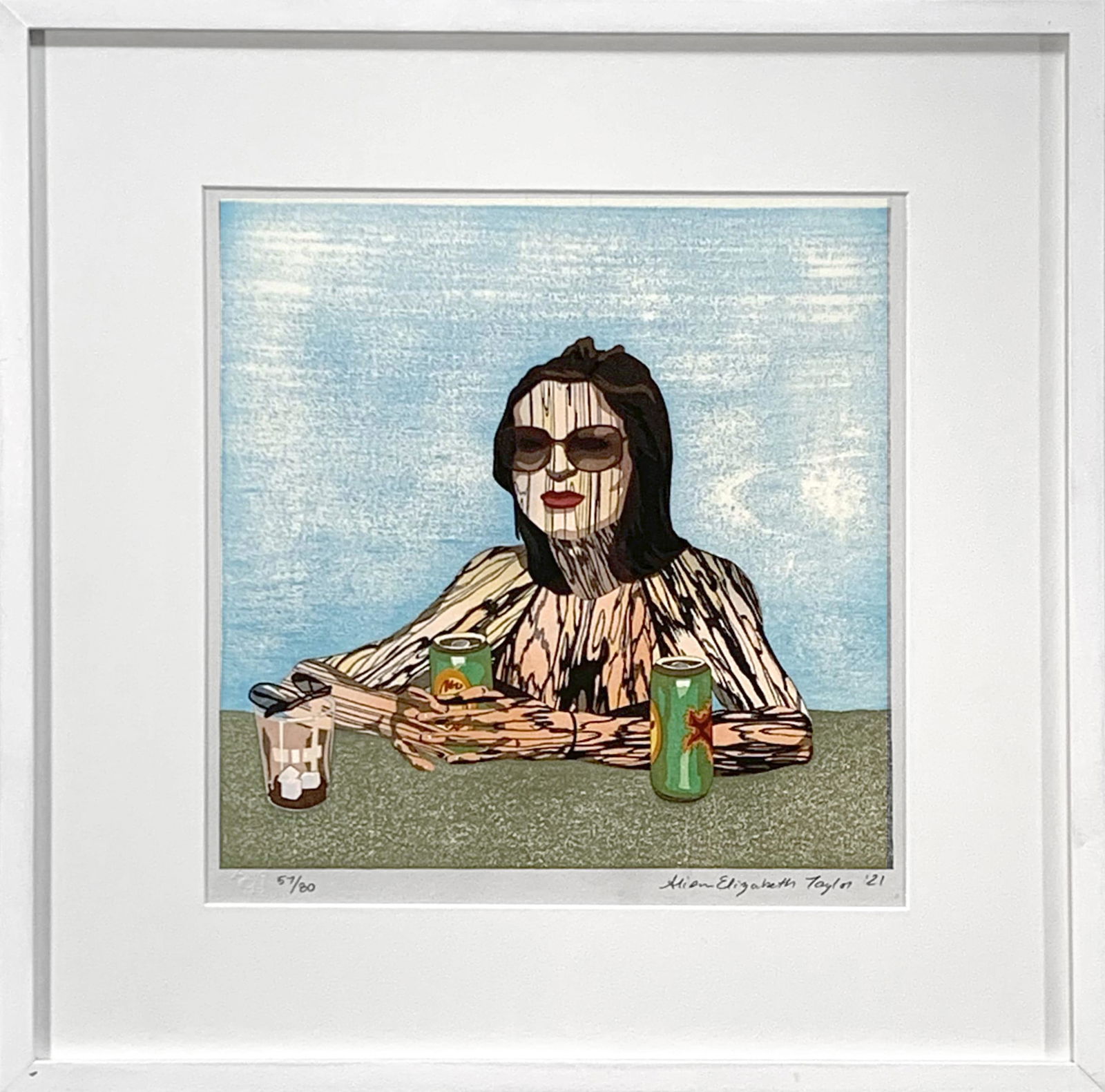 Alison Elizabeth Taylor, Japanese woodblock print, Poolside: Alison Elizabeth Taylor Print Poolside 2021 Japanese woodblock print 11.75 x 11.75 inches, 16.5 x 16.5 inches framed edition 57 of 80 + 15 AP Framed: yes courtesy of the artist and James Cohan Gallery