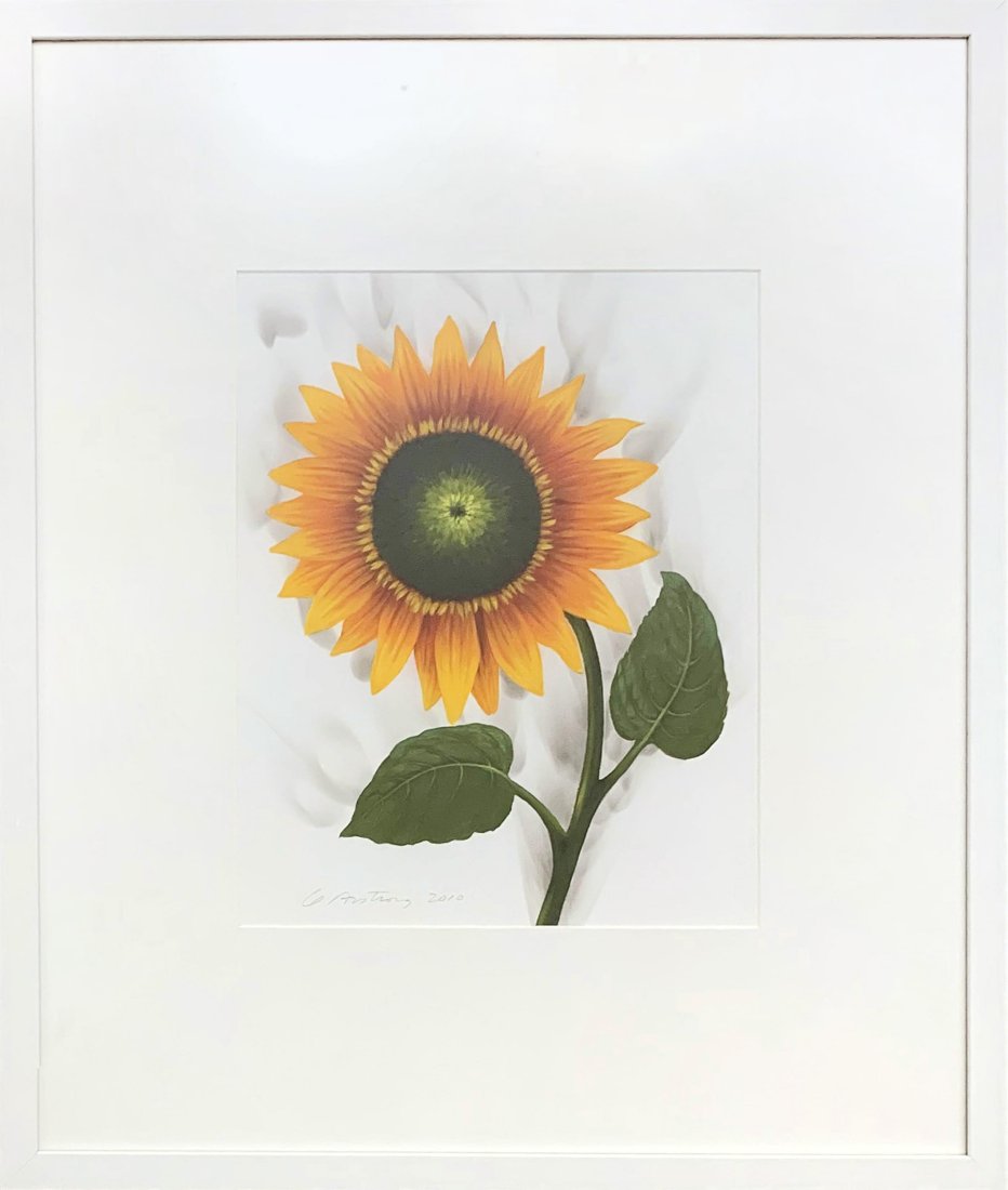 L.C. Armstrong, acrylic and smoke on Arches board, Smokin' Orange Sunflower: L.C. Armstrong Painting Smokin' Orange Sunflower 2010 acrylic and smoke on Arches board 14 x 11 inches, 24.5 x 20.5 inches framed Framed: yes signed on recto/front