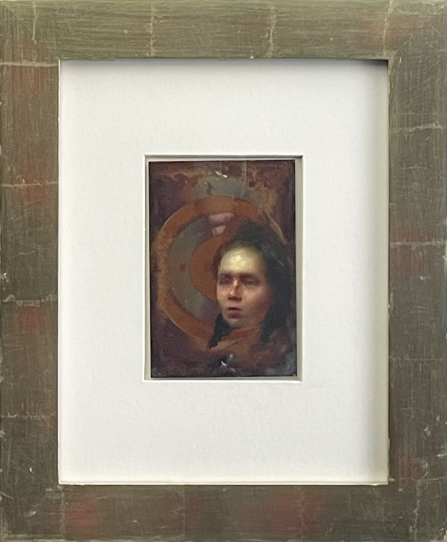 Steven Assael, oil on copper, Mona: Steven Assael Painting Mona 2021 oil on copper 6 x 4 inches, 15 x 12 inches framed Framed: yes signed on verso/back