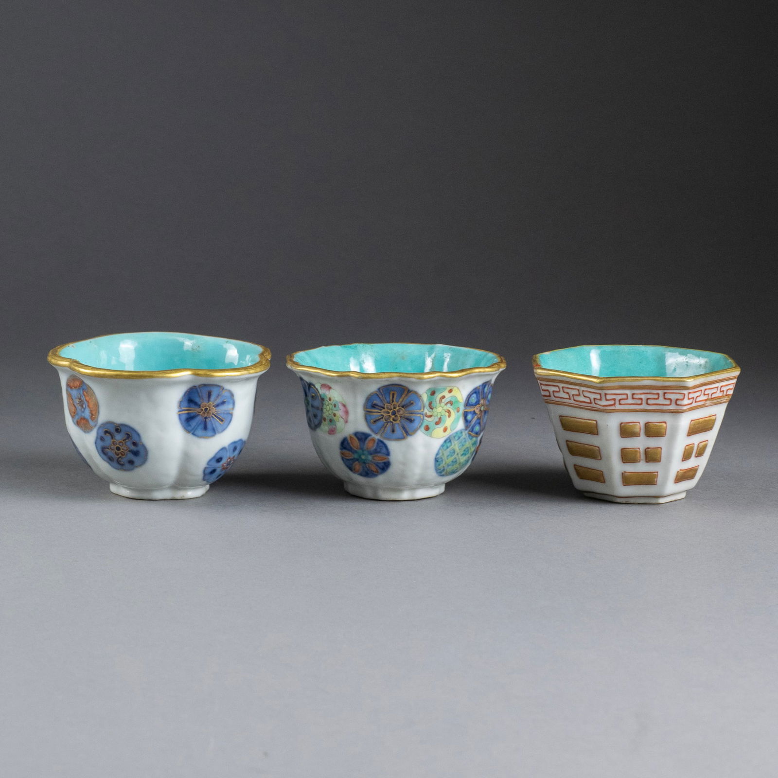 Three Chinese Polychrome Glazed Porcelain Cups (1 of 13)
