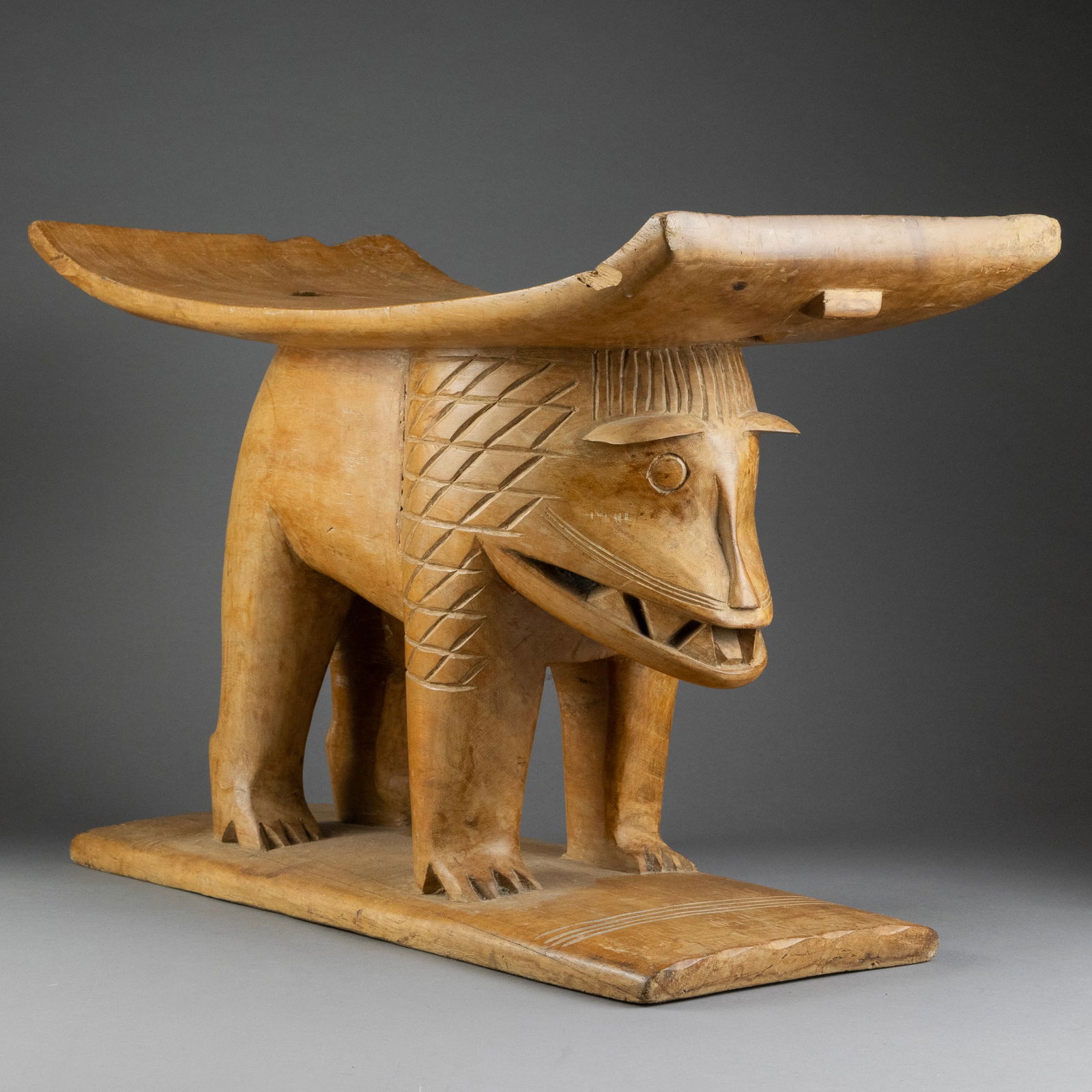 Stool with Lion Support, Ashanti People, Ghana (1 of 13)