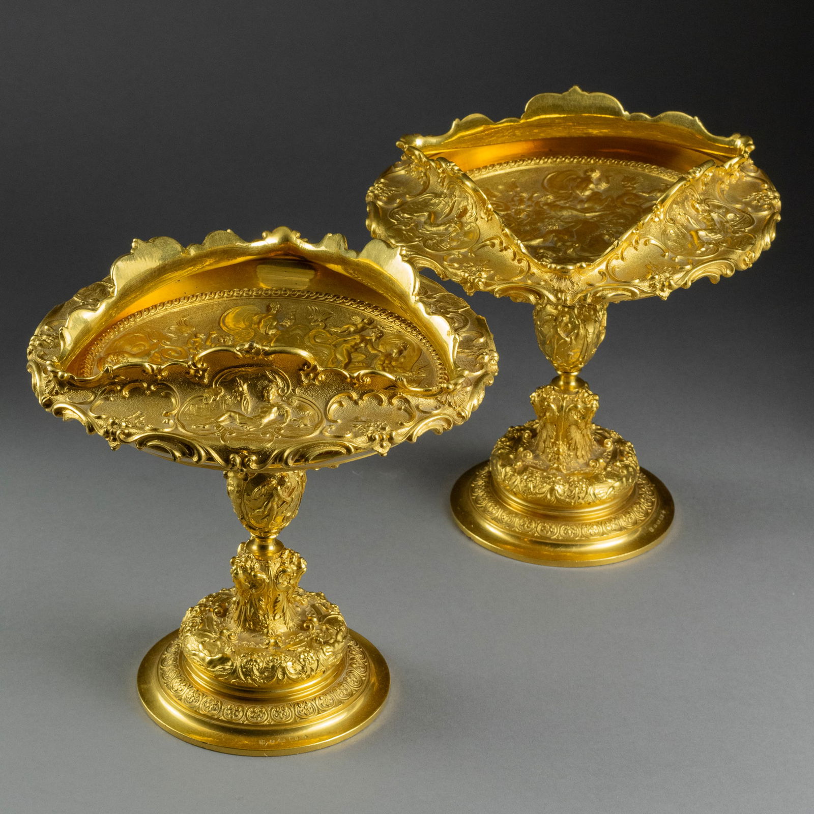 Pair of Louis XIV Style Gold Plated Tazza's, Card Stands (1 of 19)
