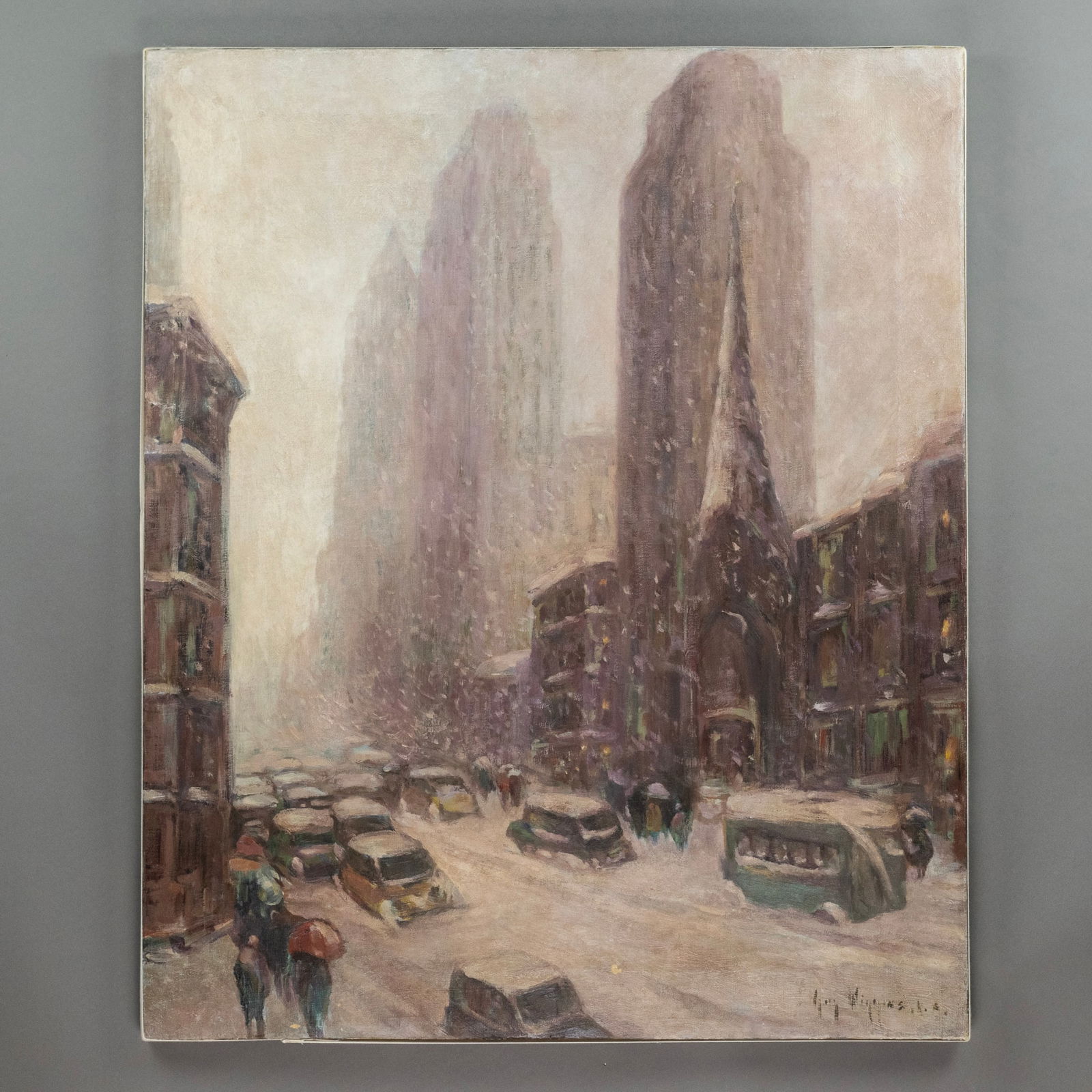 Guy Carleton Wiggins, 1883-1962: Guy Carleton Wiggins, 1883-1962Oil on canvas, signed Guy Wiggins (lower right); reverse also bears inscriptions in black ink reading: Fifth Ave, N.Y. ”Midtown” Guy Wiggins, the canvas stam