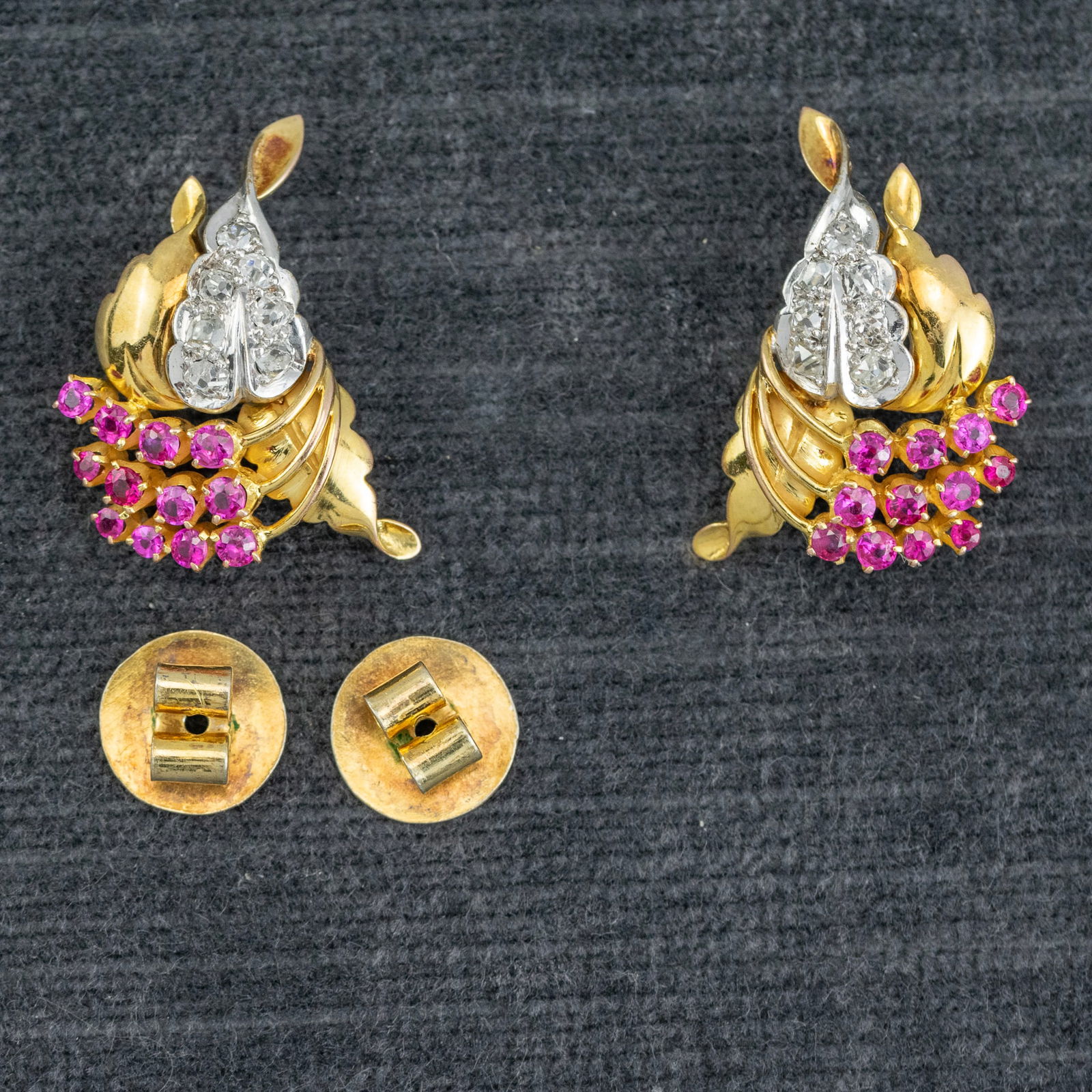 Ruby or Spinel and Diamond Cluster Earrings (1 of 3)