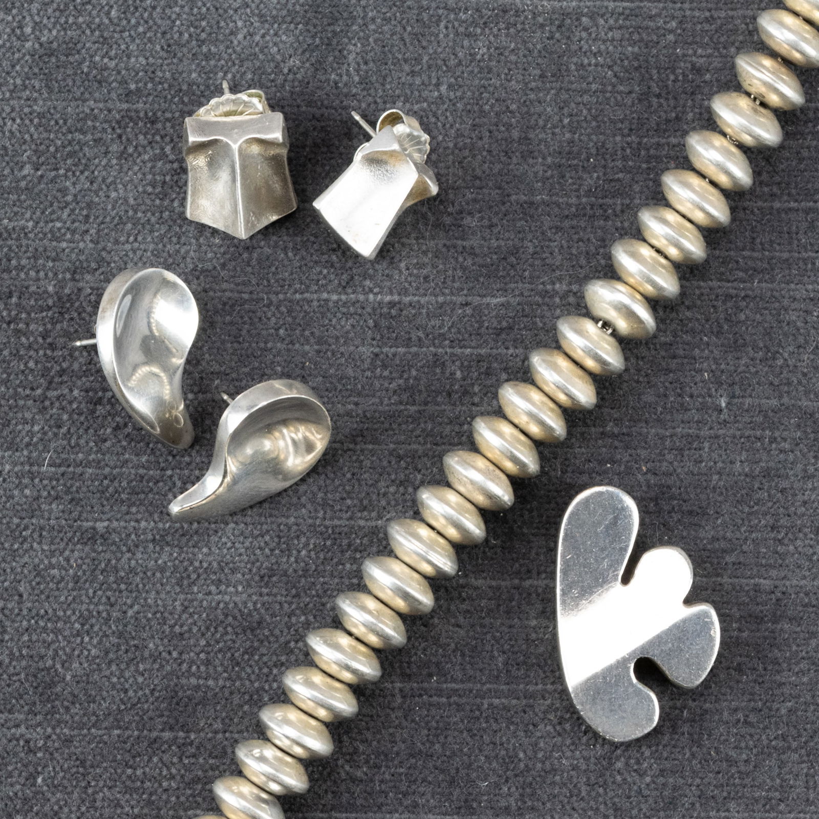 Two Pairs of Silver Earrings, a Silver Pendant and Silver Bracelet: Michelson, Koret and Unsigned (1 of 8)