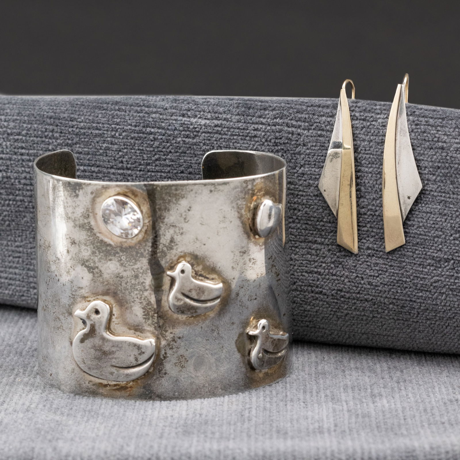 Levin Silver and Gold Earrings and Booth Silver Cuff (1 of 8)