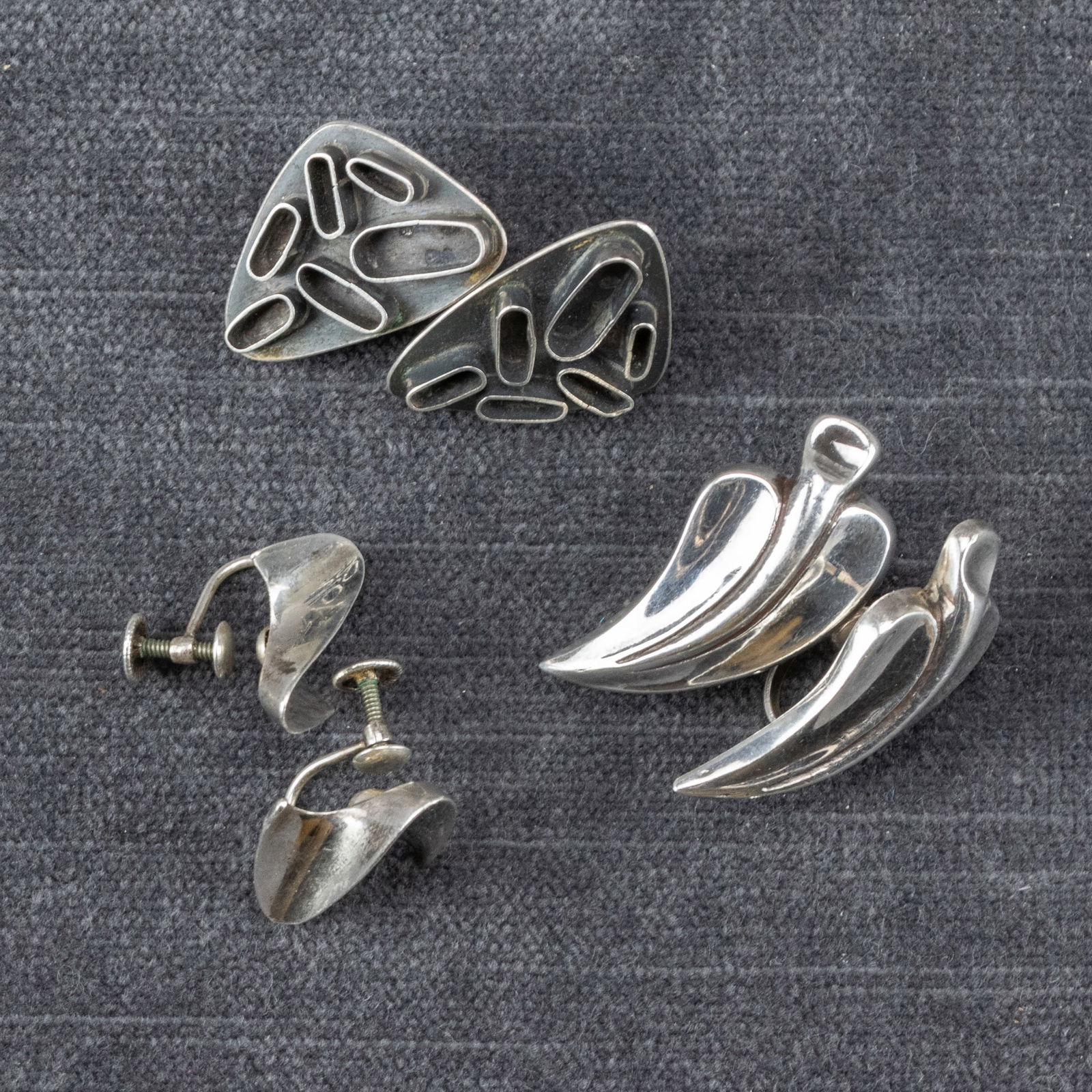 Three Pairs of Silver Earrings: Antonio Pineda, Polly Stehman and Ronald Pearson (1 of 8)