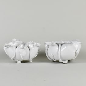 Two Similar Chinese White Glazed Porcelain Lotus Bowls