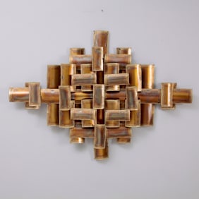 Mid Century Brutalist Curtis Jere Style Brass Metal Wall Sculpture