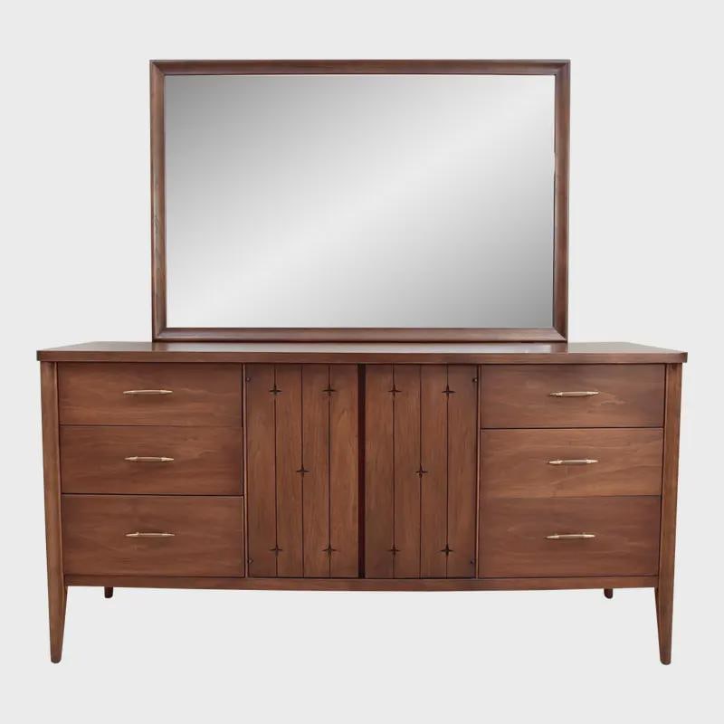 Broyhill Saga Mid-century Modern Walnut Triple Dresser with Mirror, Circa 1960 (1 of 12)