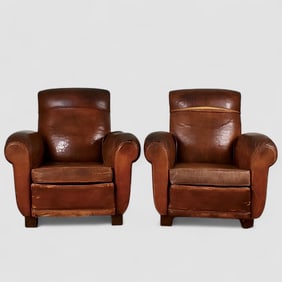 A Pair of French Art Deco Leather Club Chairs