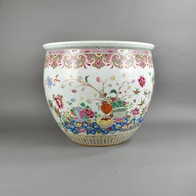 Chinese Famille Rose Glazed Porcelain Jardinire