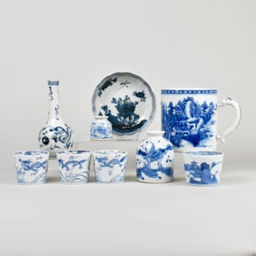 A Group of Nine Chinese Blue and White Glazed Porcelain Items